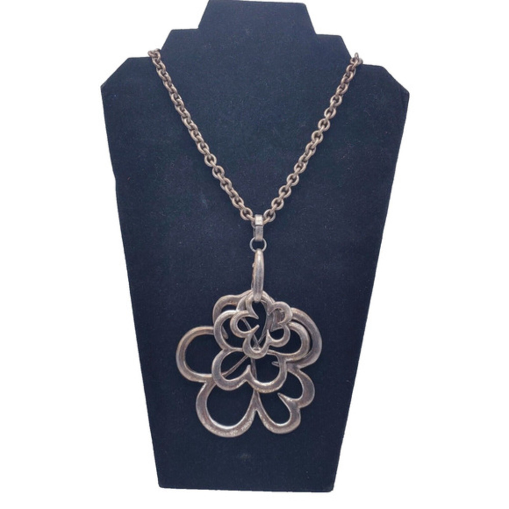 Avante Garde Floral Layering Silver Tone Pendent Necklace JB